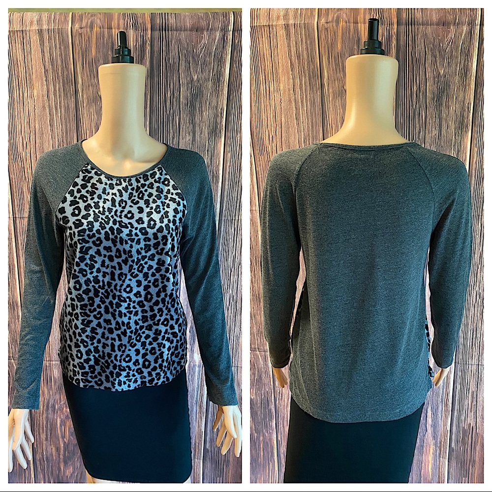 Zara size small gray & black cheetah leopard animal print boho soft top
